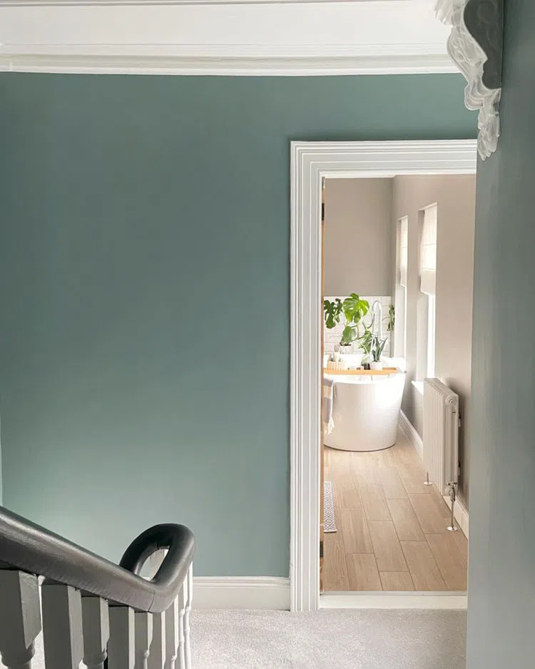 Белые двери с бирюзовым цветом стен Farrow and Ball