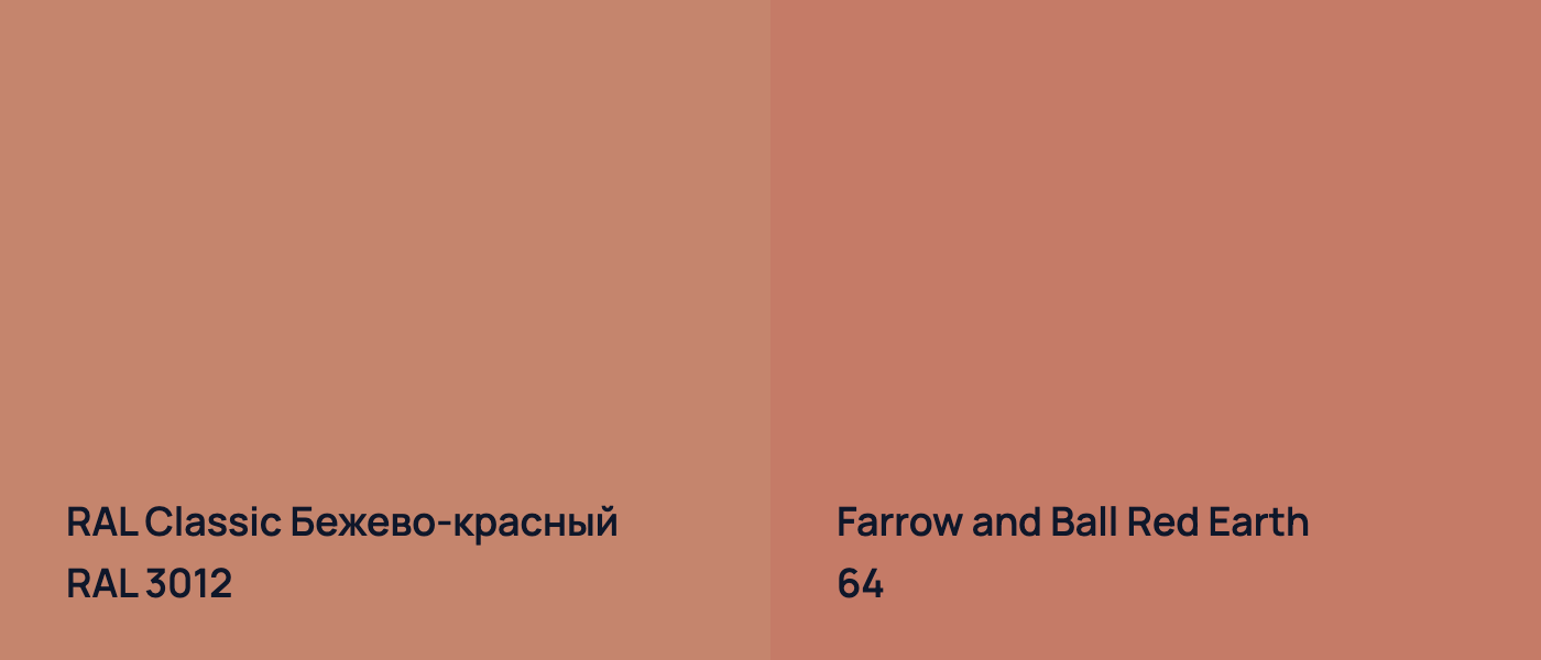 RAL Classic Бежево-красный RAL 3012 vs Farrow and Ball Red Earth 64